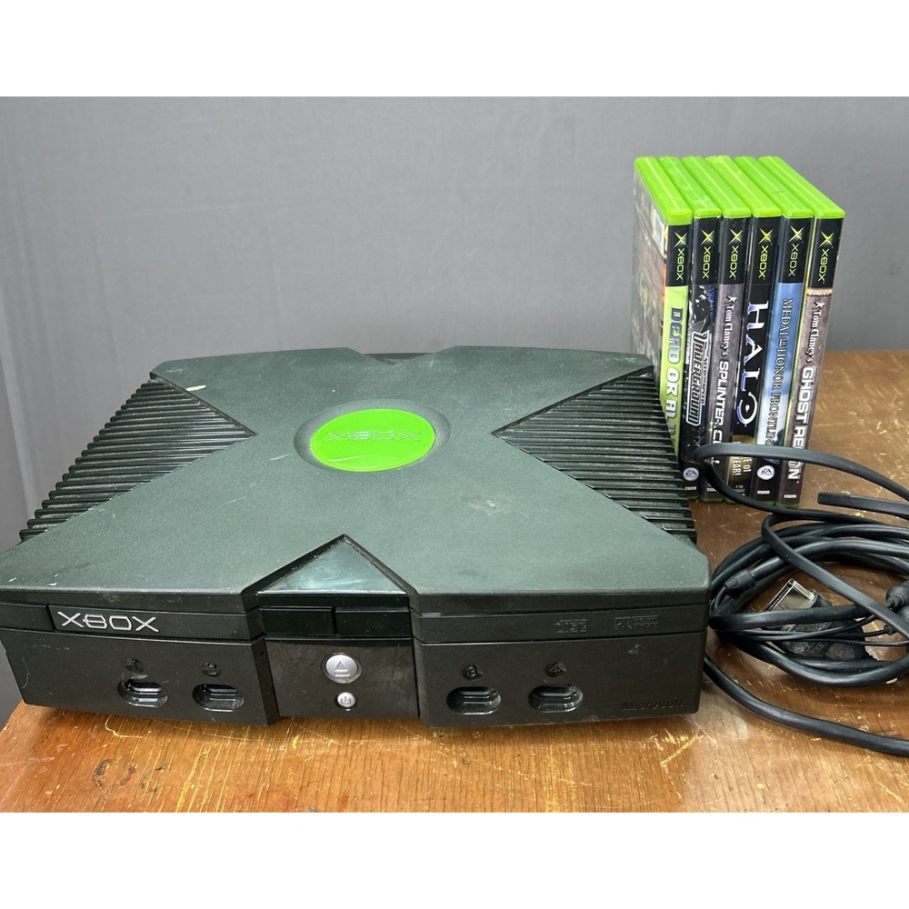 Microsoft Original Xbox Black Console 8GB Bundle 6 Games Halo MOH X00782-001